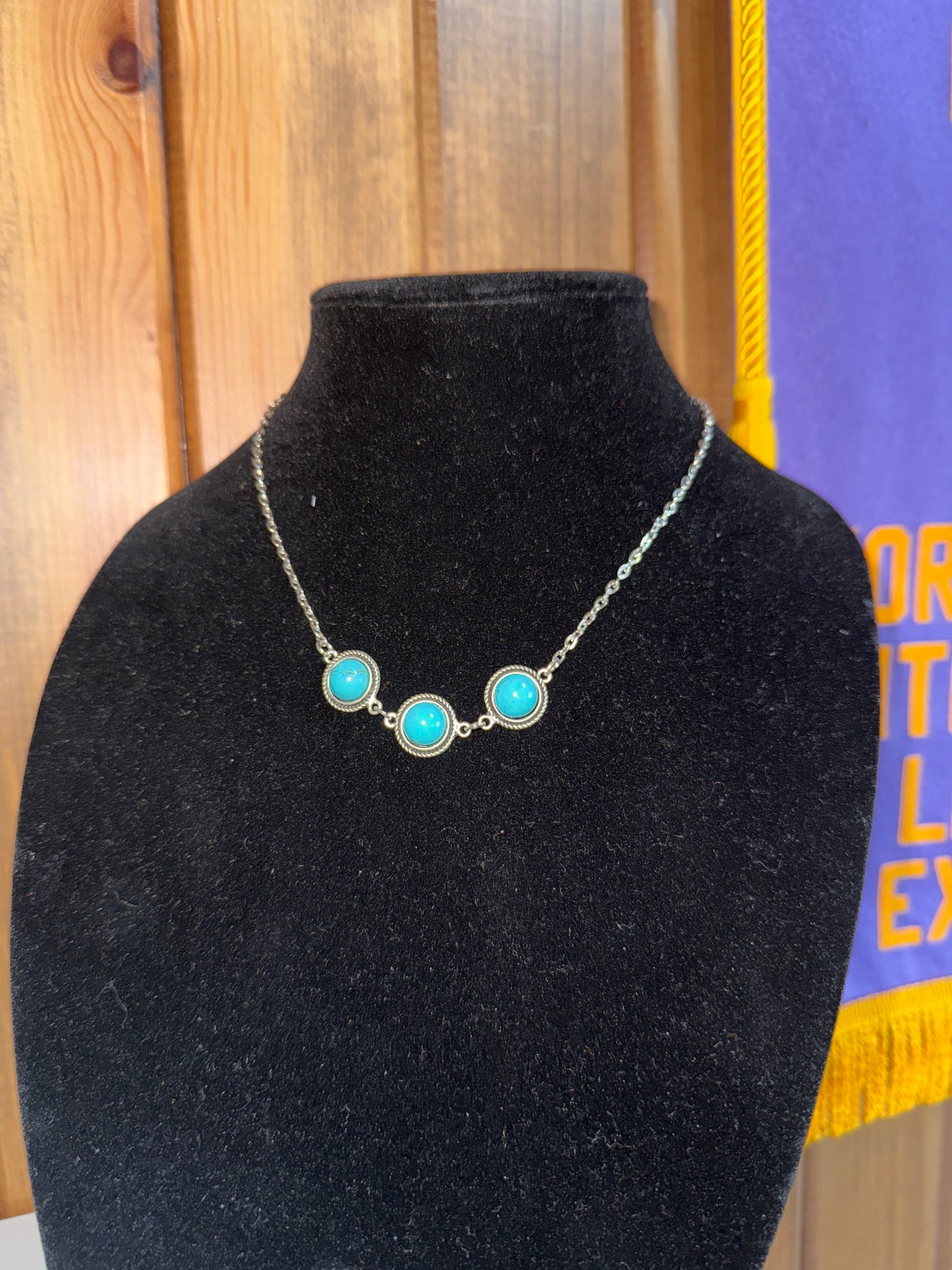 3 Round Stone Turquoise Necklace