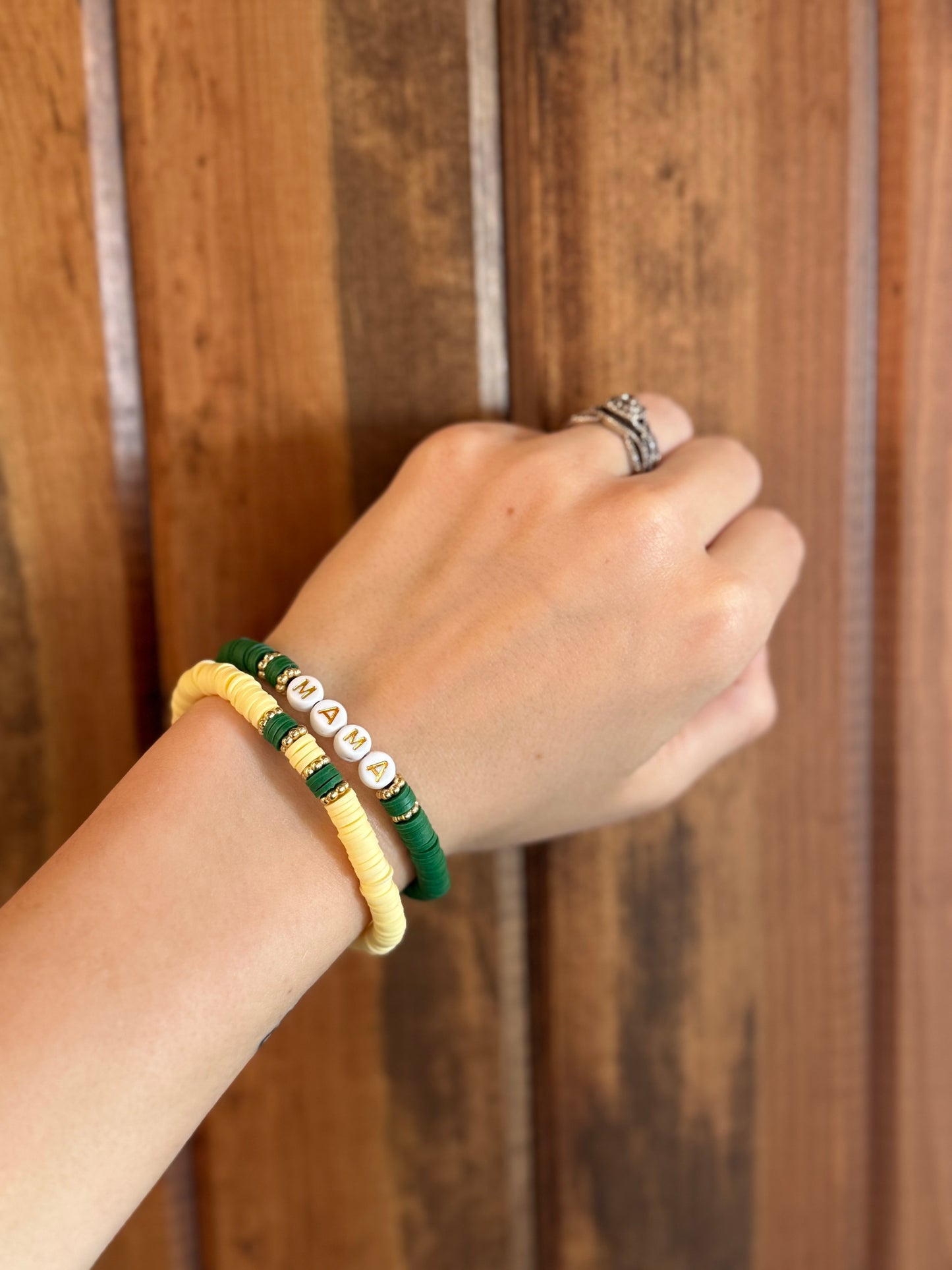 Mama Clay Bead Bracelets (Gold Letters)