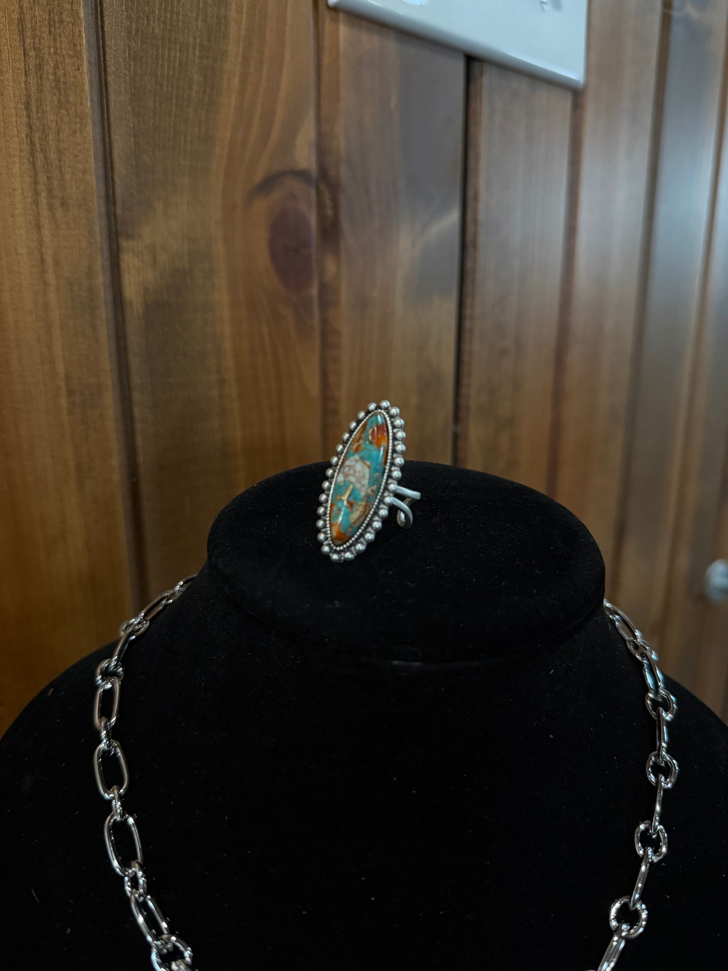 Studded Flat Oval Adjustable Ring