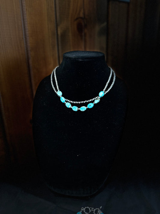 Oval Gemstone with Navajo Pearl Necklace