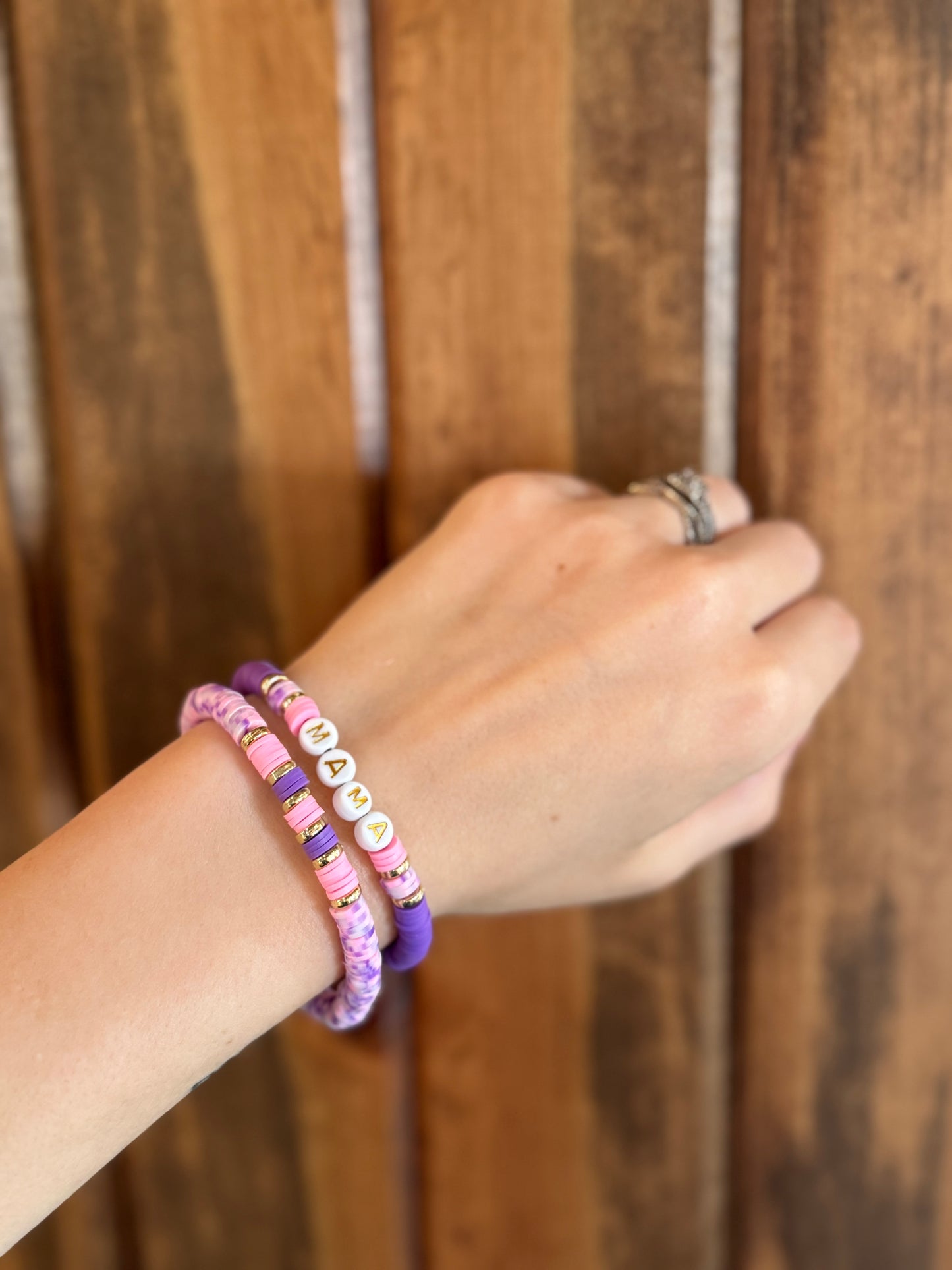 Mama Clay Bead Bracelets (Gold Letters)