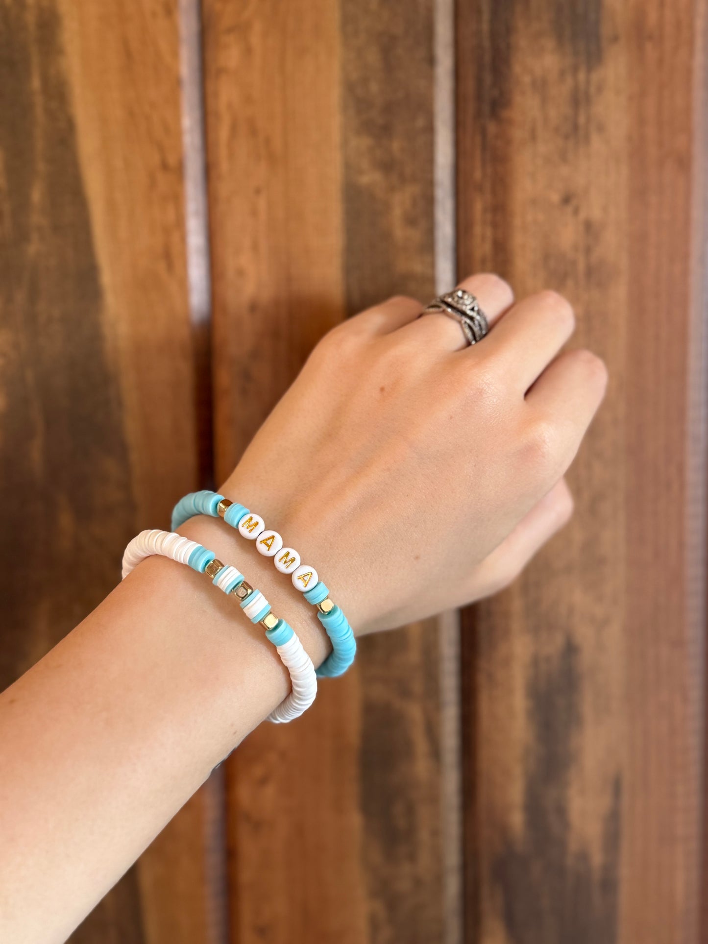Mama Clay Bead Bracelets (Gold Letters)