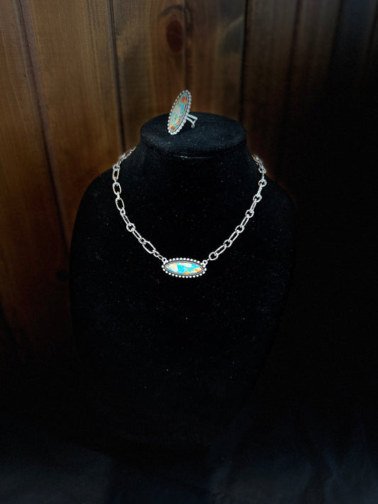 Studded Flat Oval Necklace