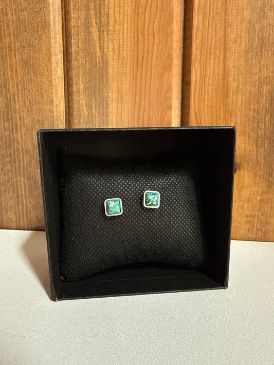 Square Gemstone Stud Earrings