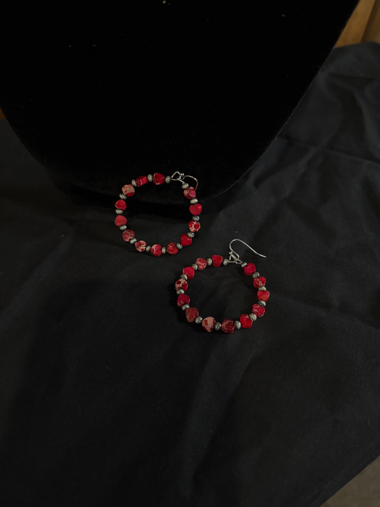 Red Heart Gem Hoop Earrings