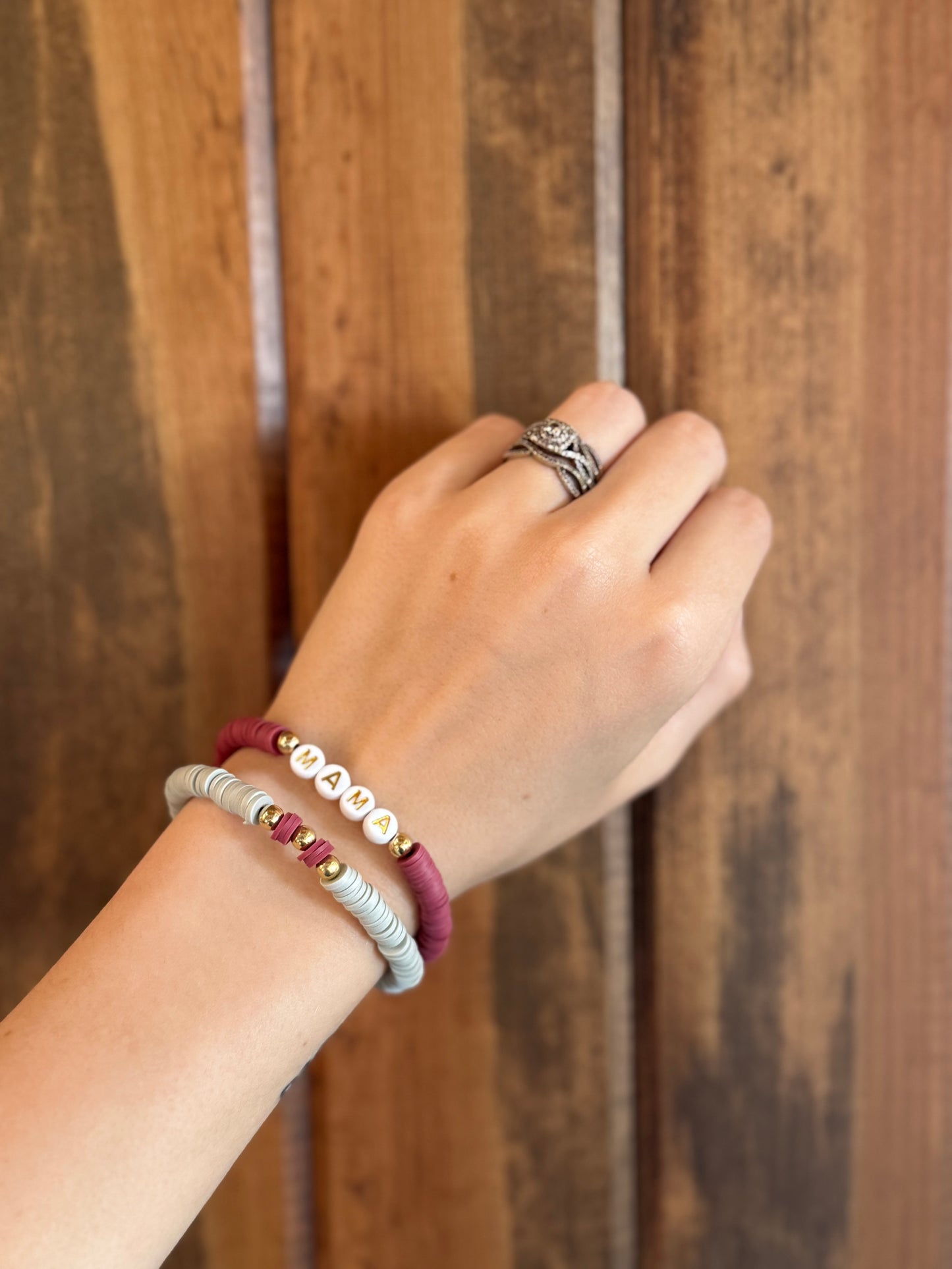 Mama Clay Bead Bracelets (Gold Letters)