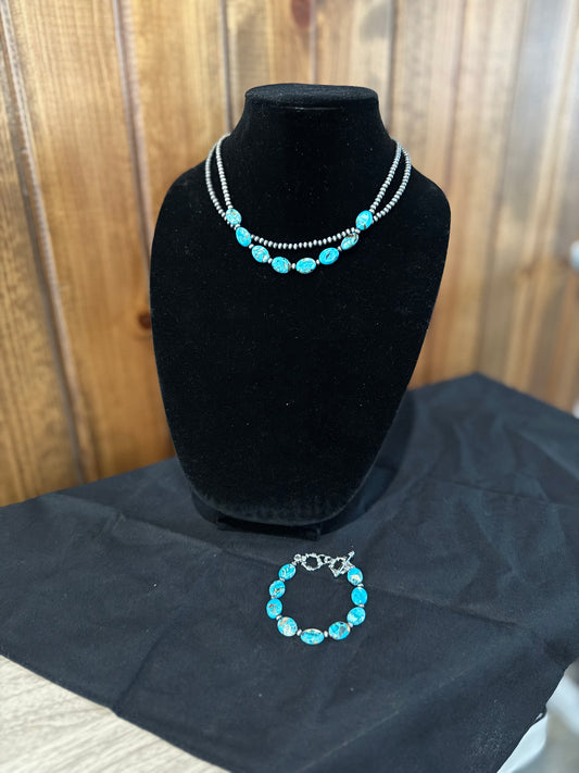 Oval Gemstone with Navajo Pearl Set