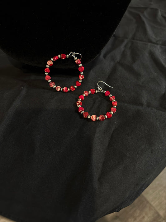 Red Heart Gem Hoop Earrings