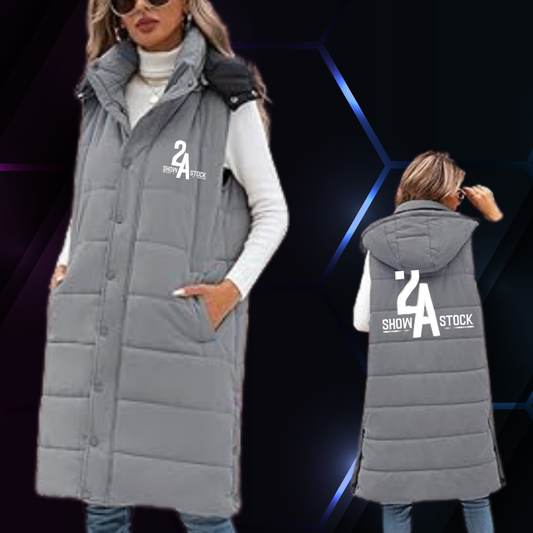 2A Long Grey Puffer Vest