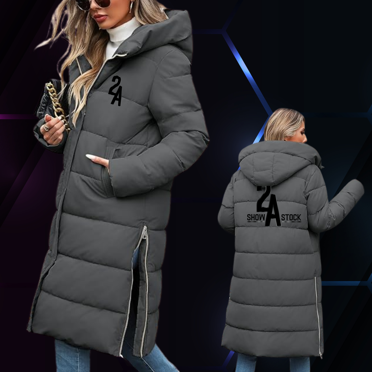 2A Long Grey Puffer Coat
