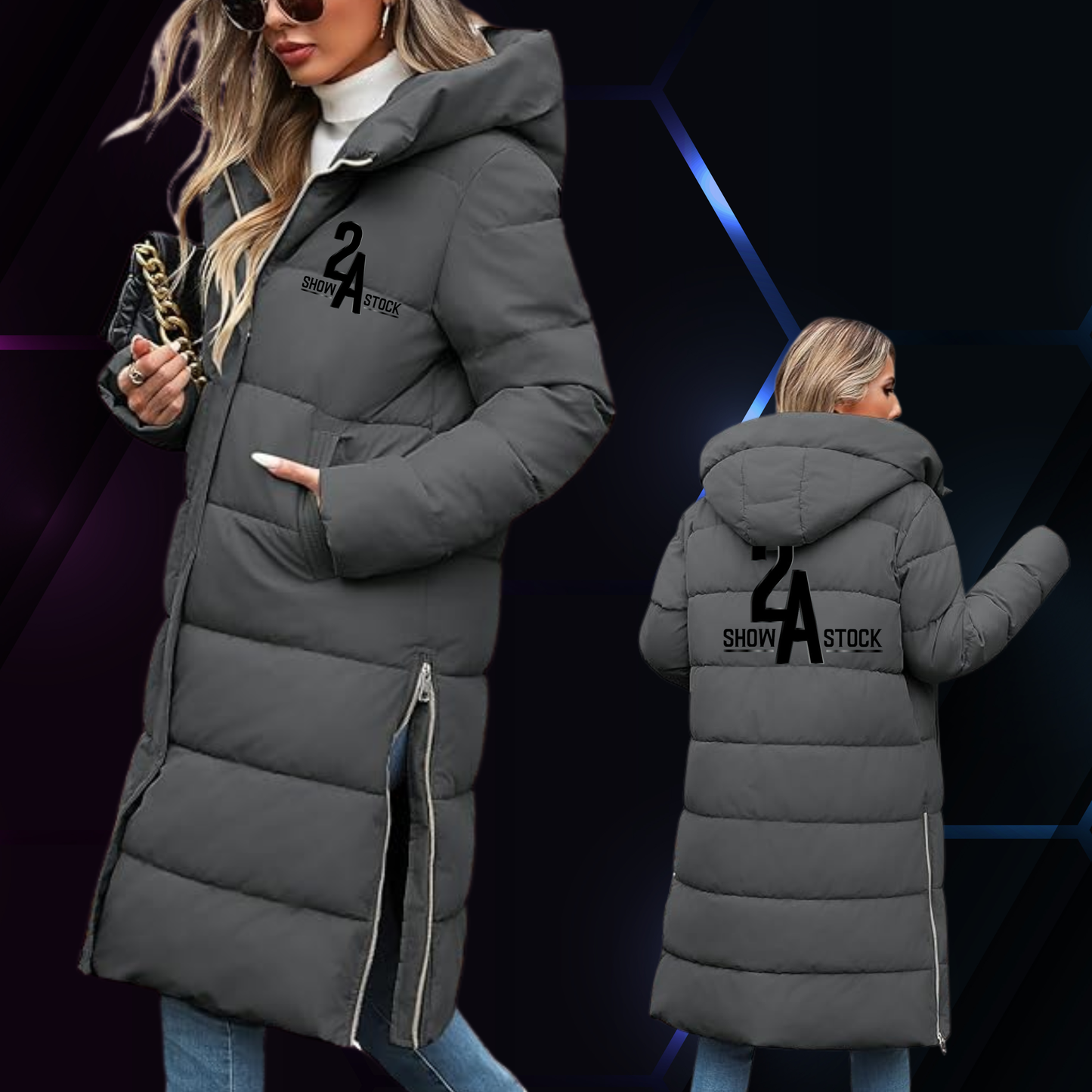 2A Long Grey Puffer Coat