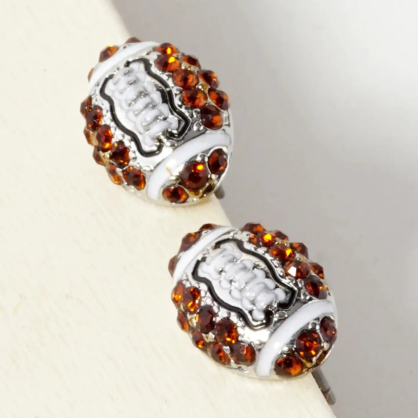 Crystal Pave Football Button Stud Earrings