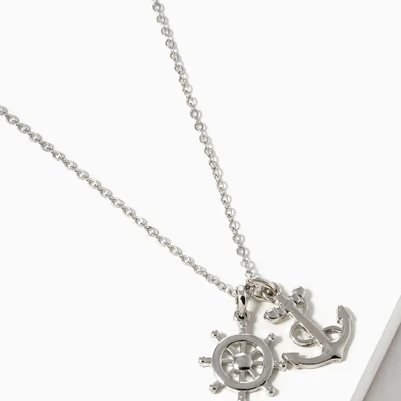 Metal Rudder and Anchor Pendant Necklace