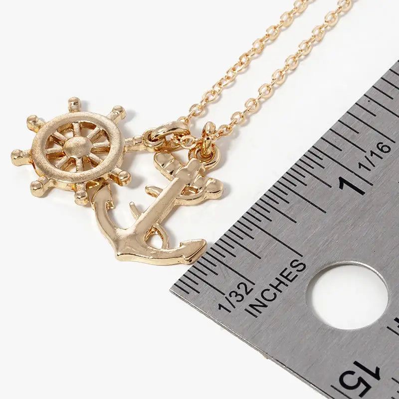 Metal Rudder and Anchor Pendant Necklace