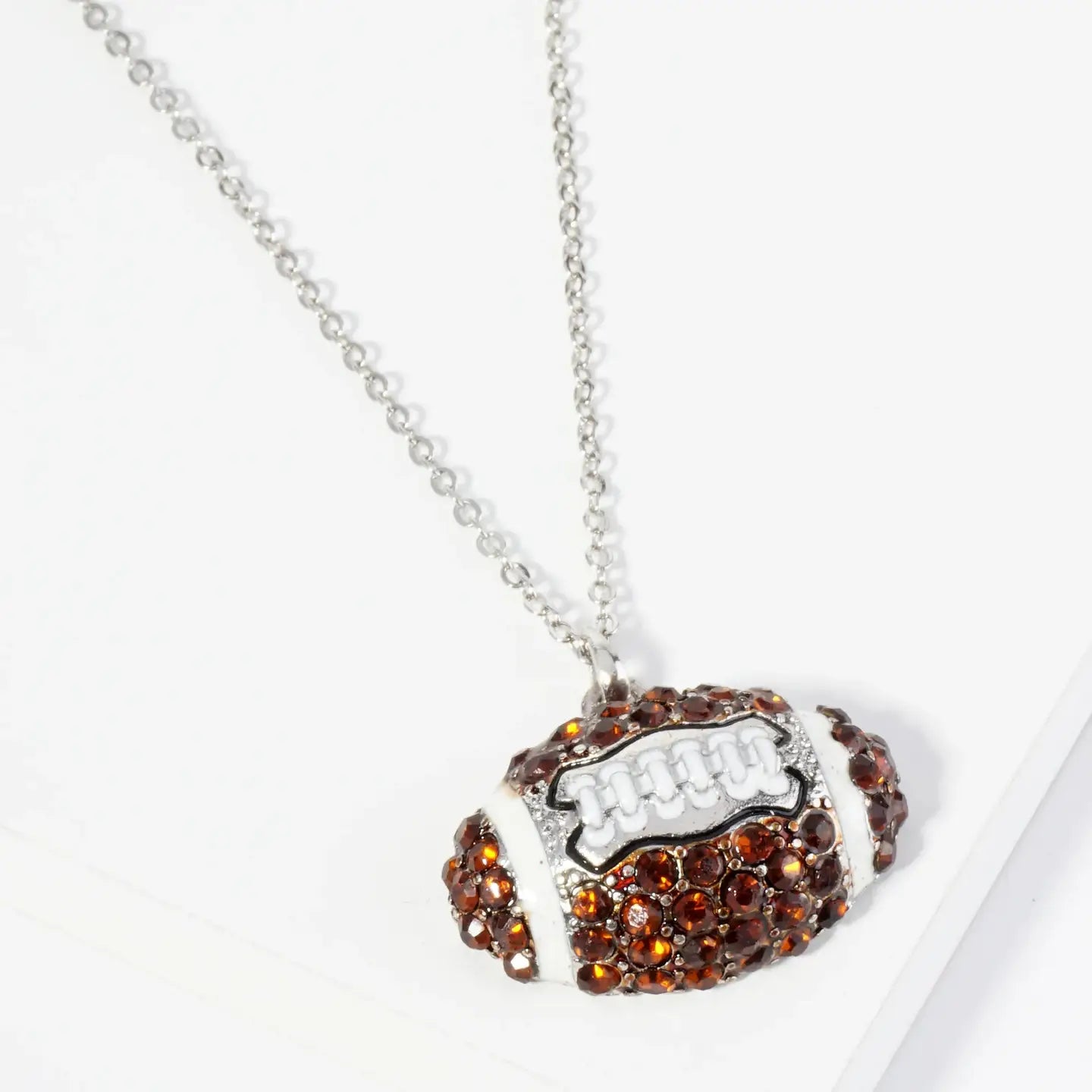 Crystal Pave Half Football Pendant Necklace