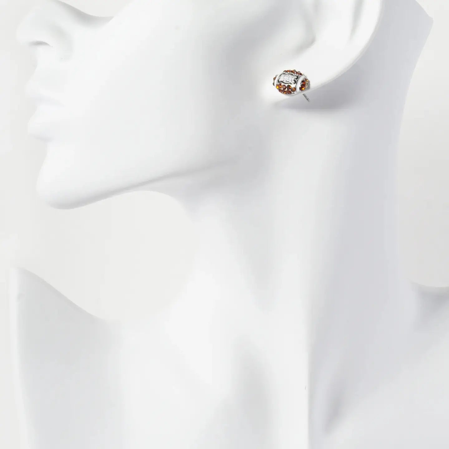 Crystal Pave Football Button Stud Earrings