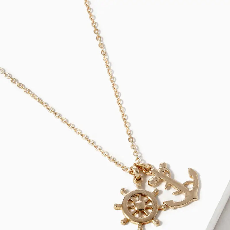 Metal Rudder and Anchor Pendant Necklace