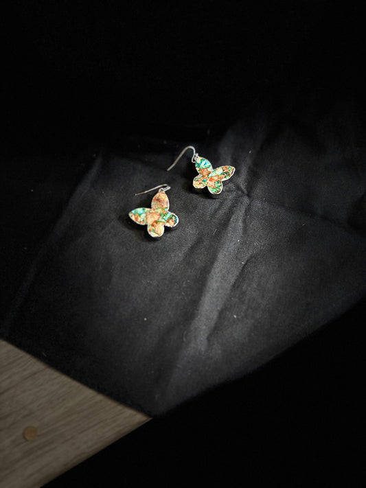 Blue/Copper Gemstone Butterfly Earrings