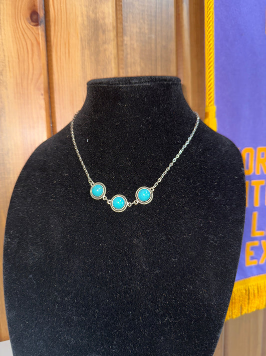 3 Round Stone Turquoise Necklace