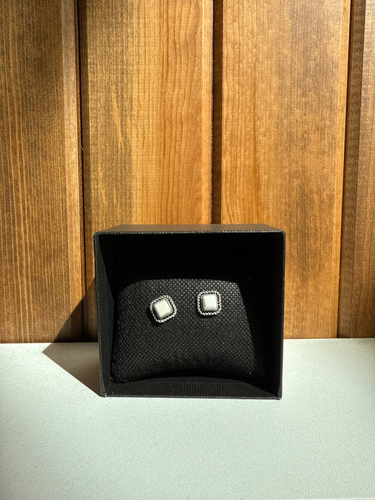 6mm Square White Turquoise Stud Earrings
