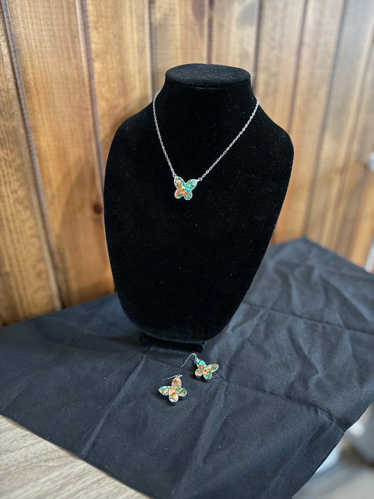 Blue/Copper Gemstone Butterfly Set