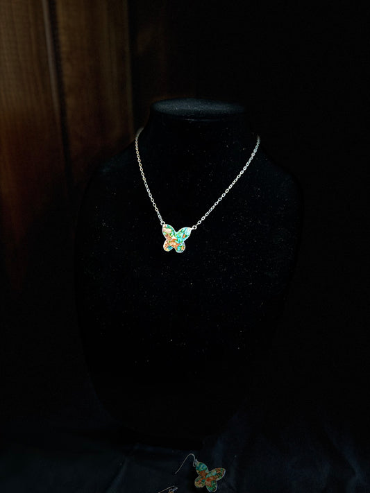 Blue/Copper Gemstone Butterfly Necklace