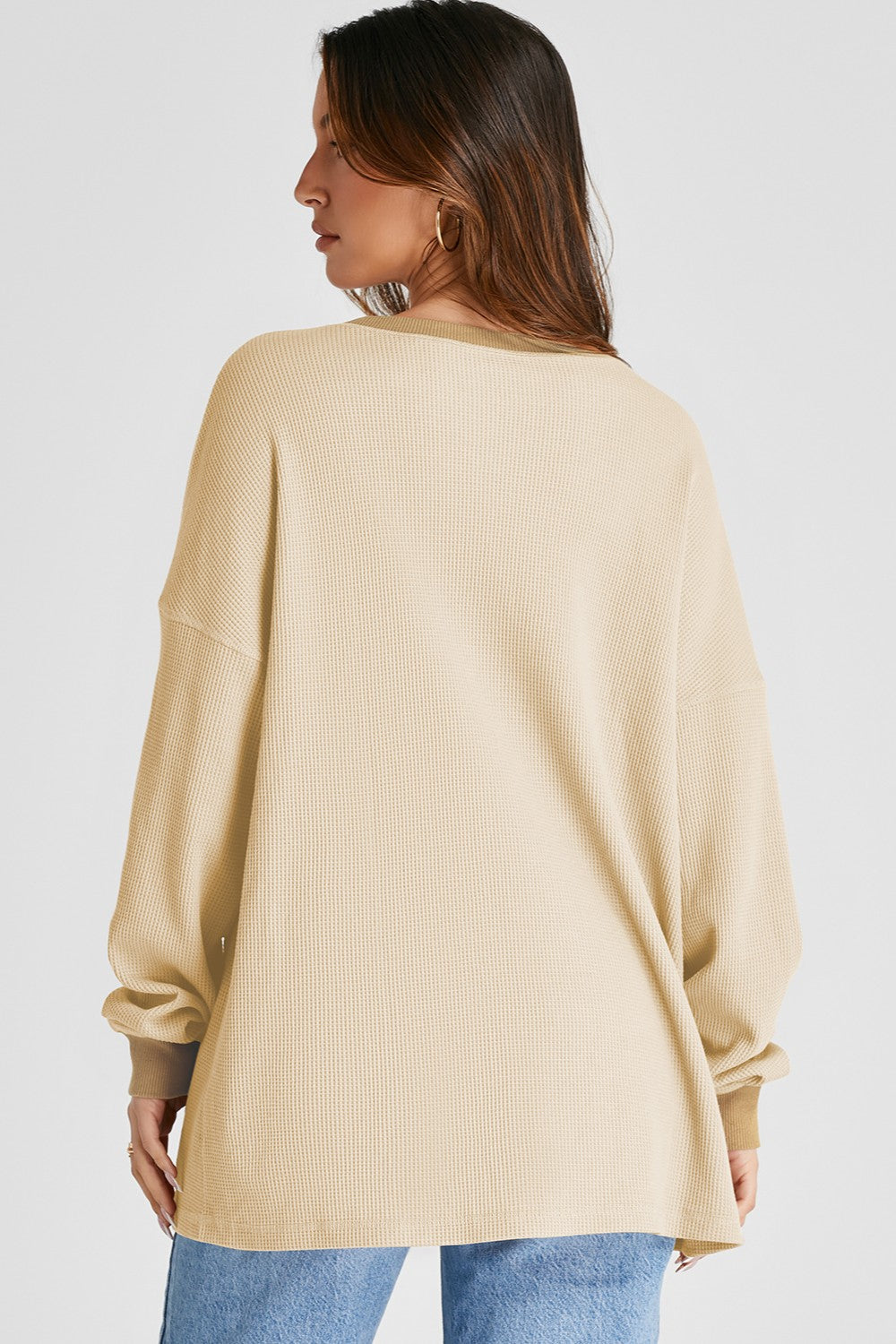 Waffle-Knit Long Sleeve Sweatshirt