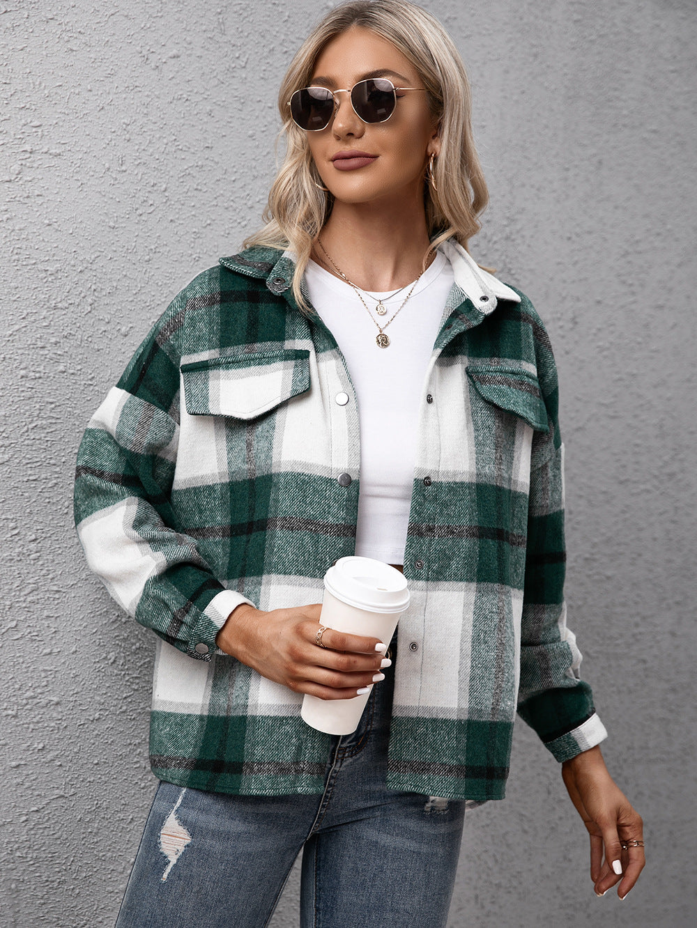 Ivy Lane Plaid Long Sleeve Shirt Jacket