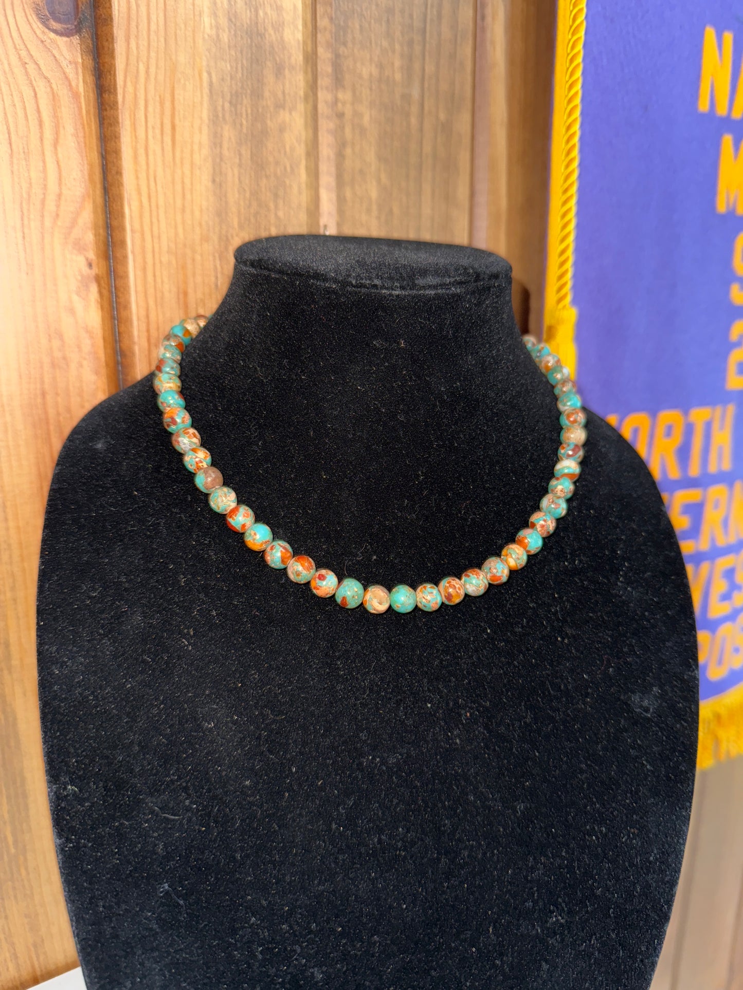 Large Handmade Rust Round Gemstone Necklace