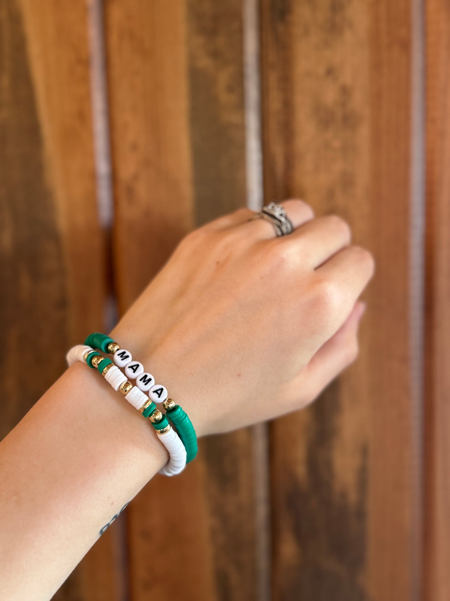Mama Clay Bead Bracelets (Black Letters)