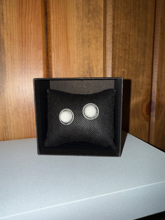 12mm White Round Turquoise Stud Earrings