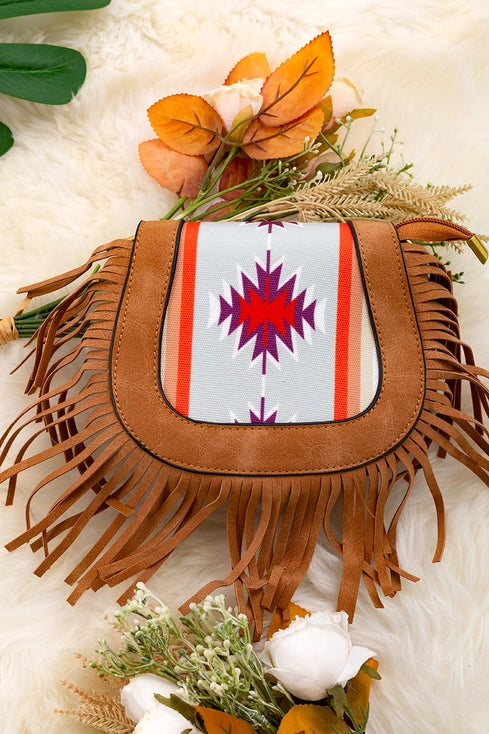 Aztec Crossbody with Fringe Purse