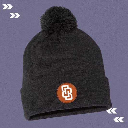 BB Black Pom Beanie with Patch