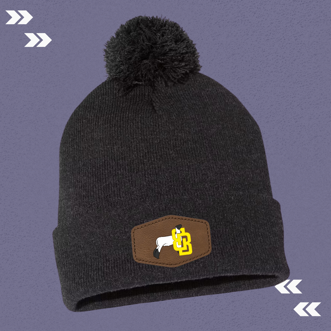 BB Black Pom Beanie with Patch