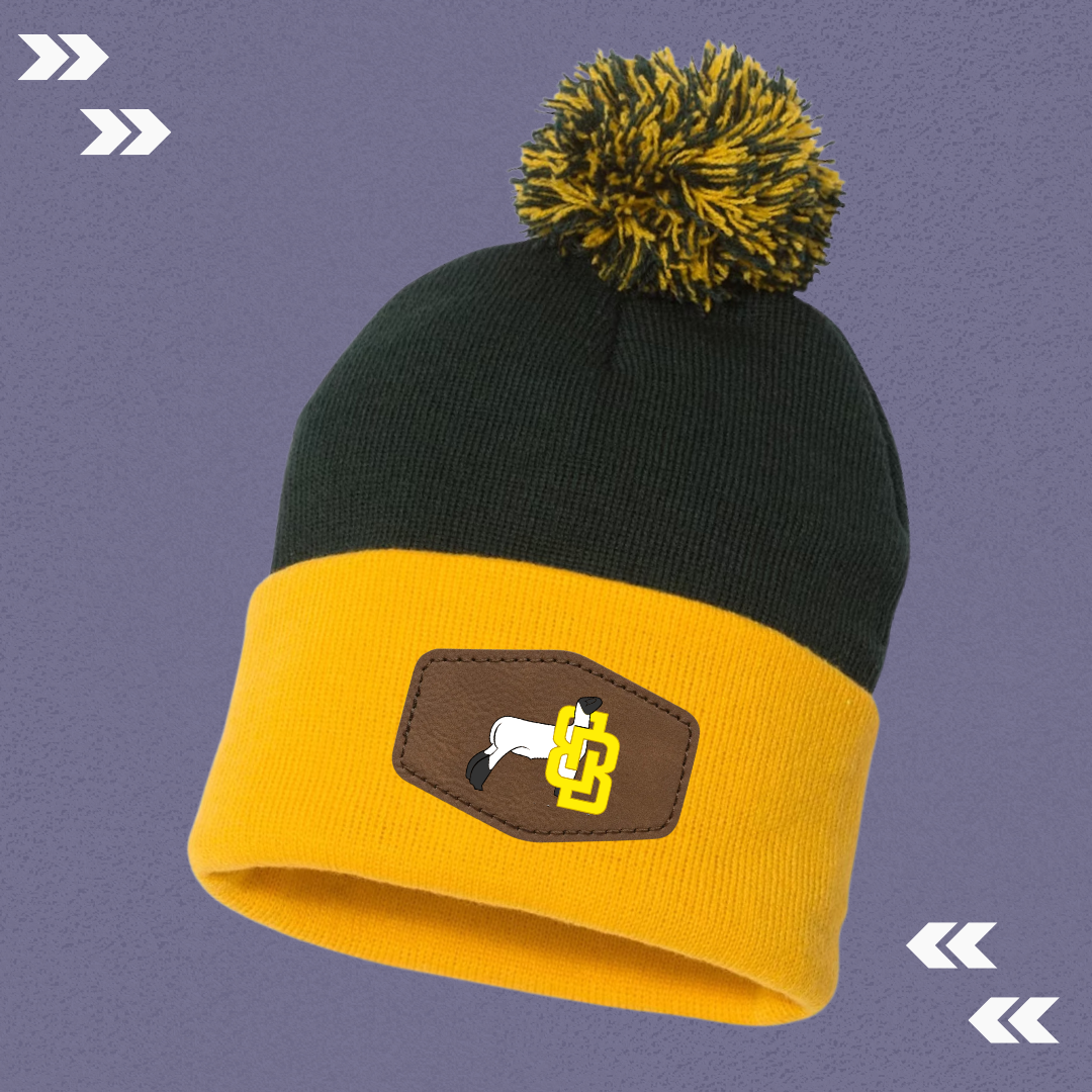 BB Black/Yellow Pom Beanie with Patch