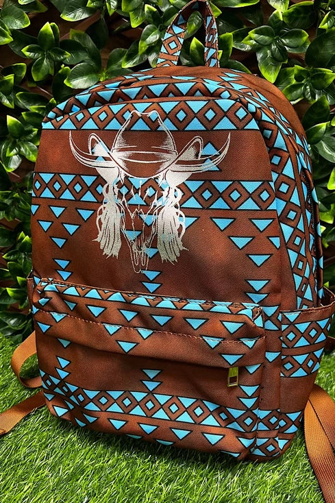 Brown Aztec Skull Medium Backpack