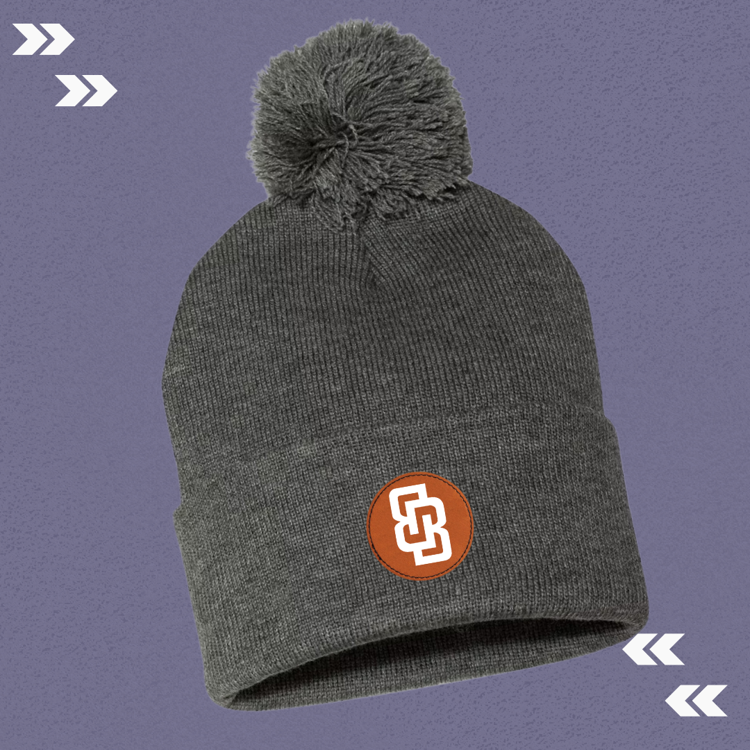 BB Dark Grey Pom Beanie with Patch