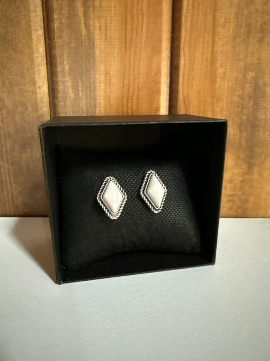 16mm Diamond White Turquoise Stud Earrings