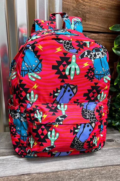 Hot Pink Aztec & Boot Backpack