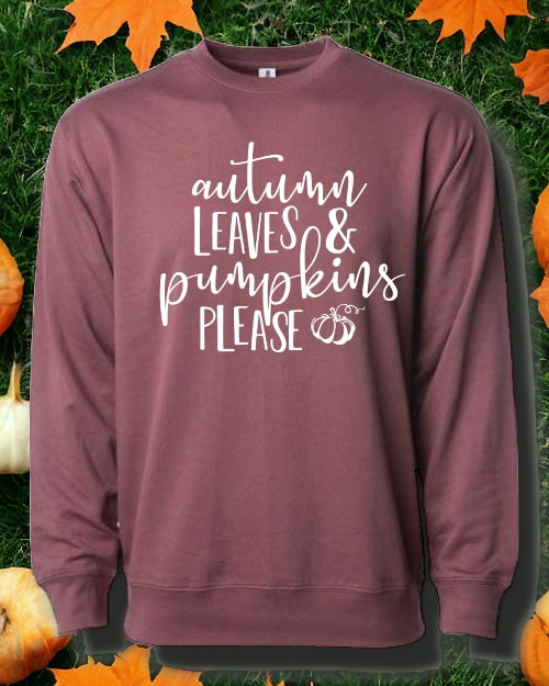 Autumn Leaves & Pumpkins Please CREWNECK