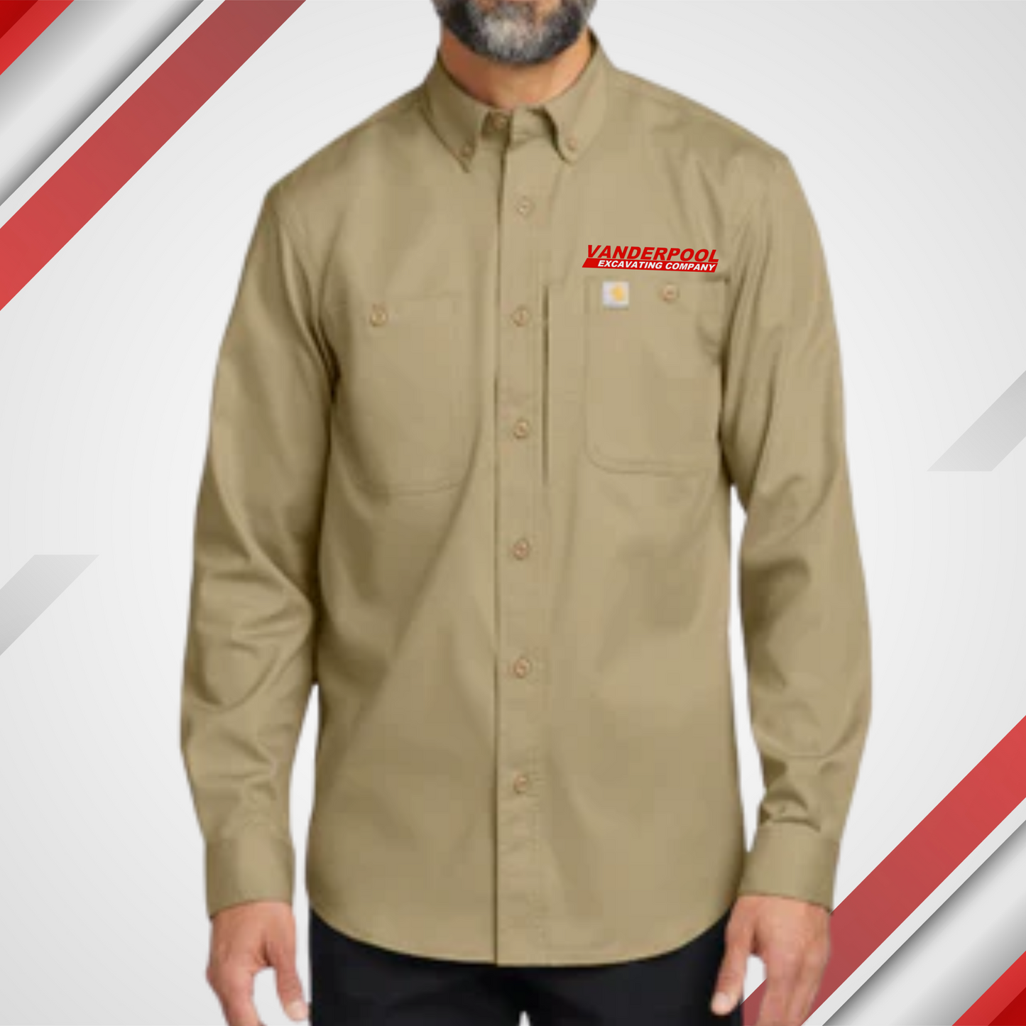 VEC Dark Khaki Rugged Pro Series Long Sleeve Polo