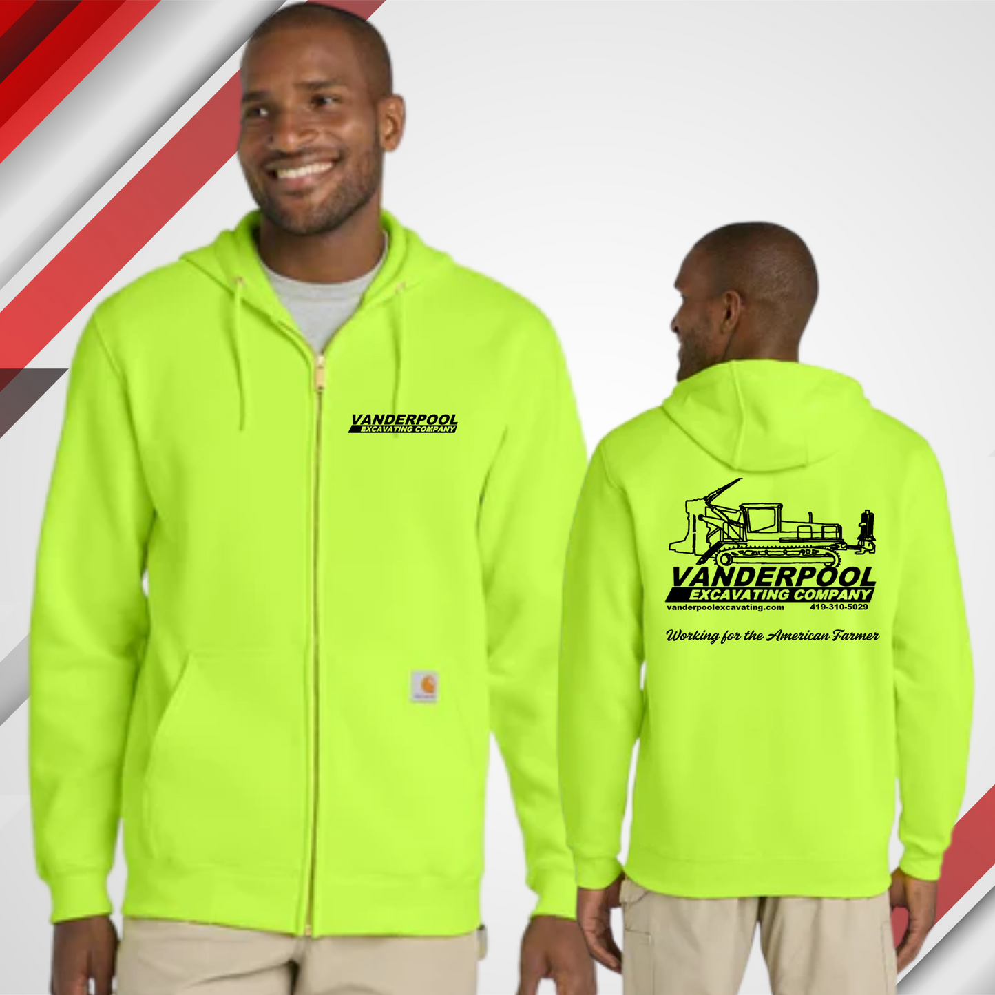 VEC Safety Yellow Hooded Full-Zip Sweatshirt