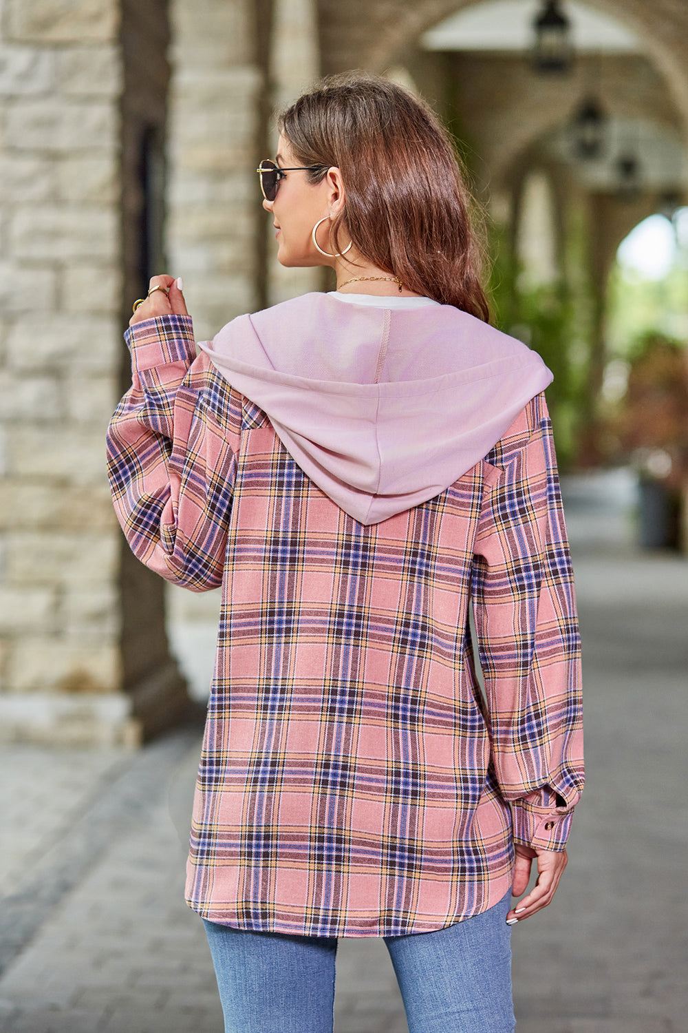 Mandy Plaid Long Sleeve Hooded Jacket