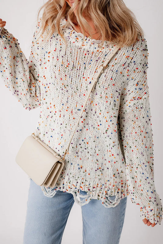 Confetti Round Neck Dropped Shoulder Sweater